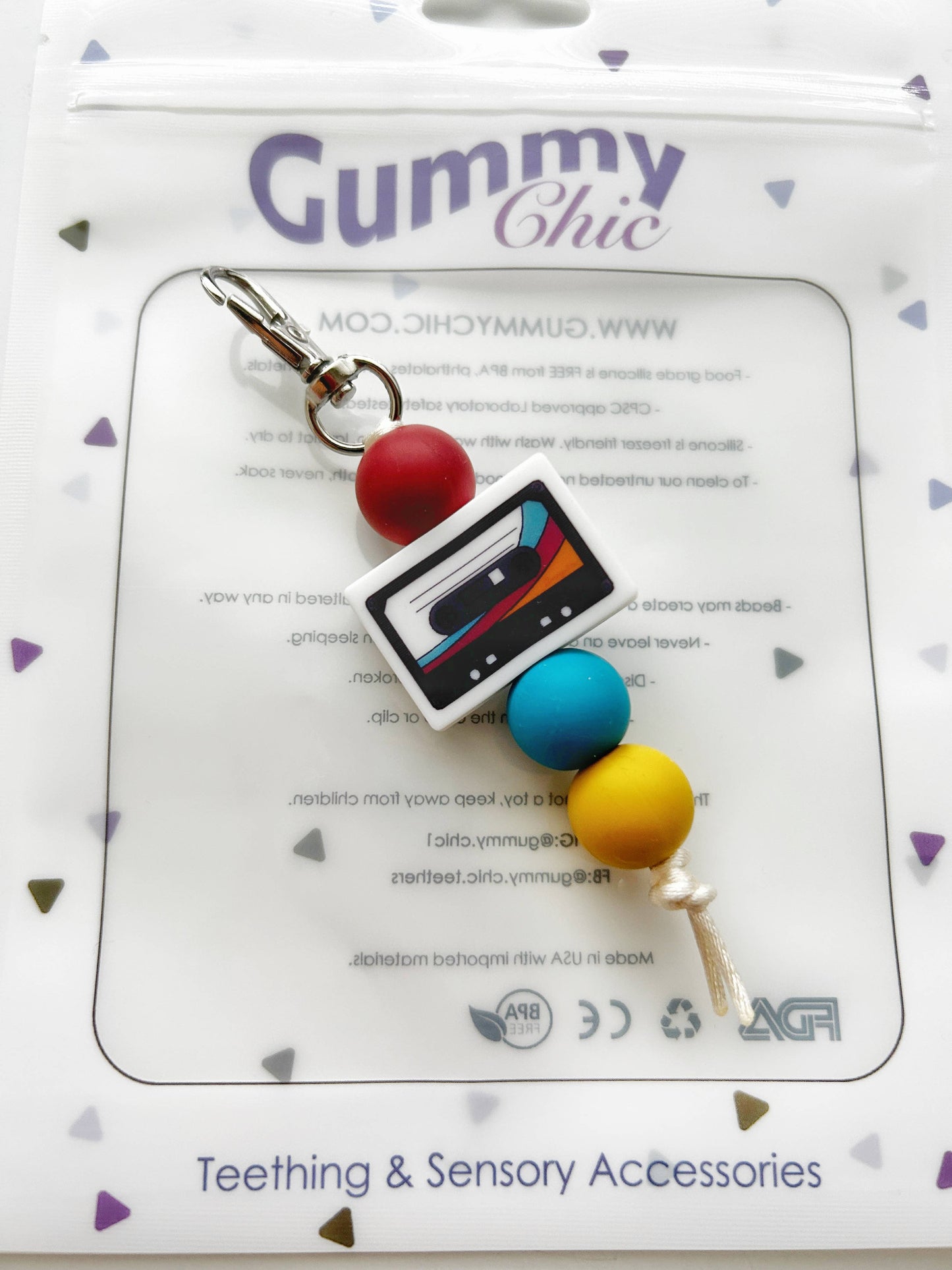 Cassette Keychain Retro Zipper Charm - Pink