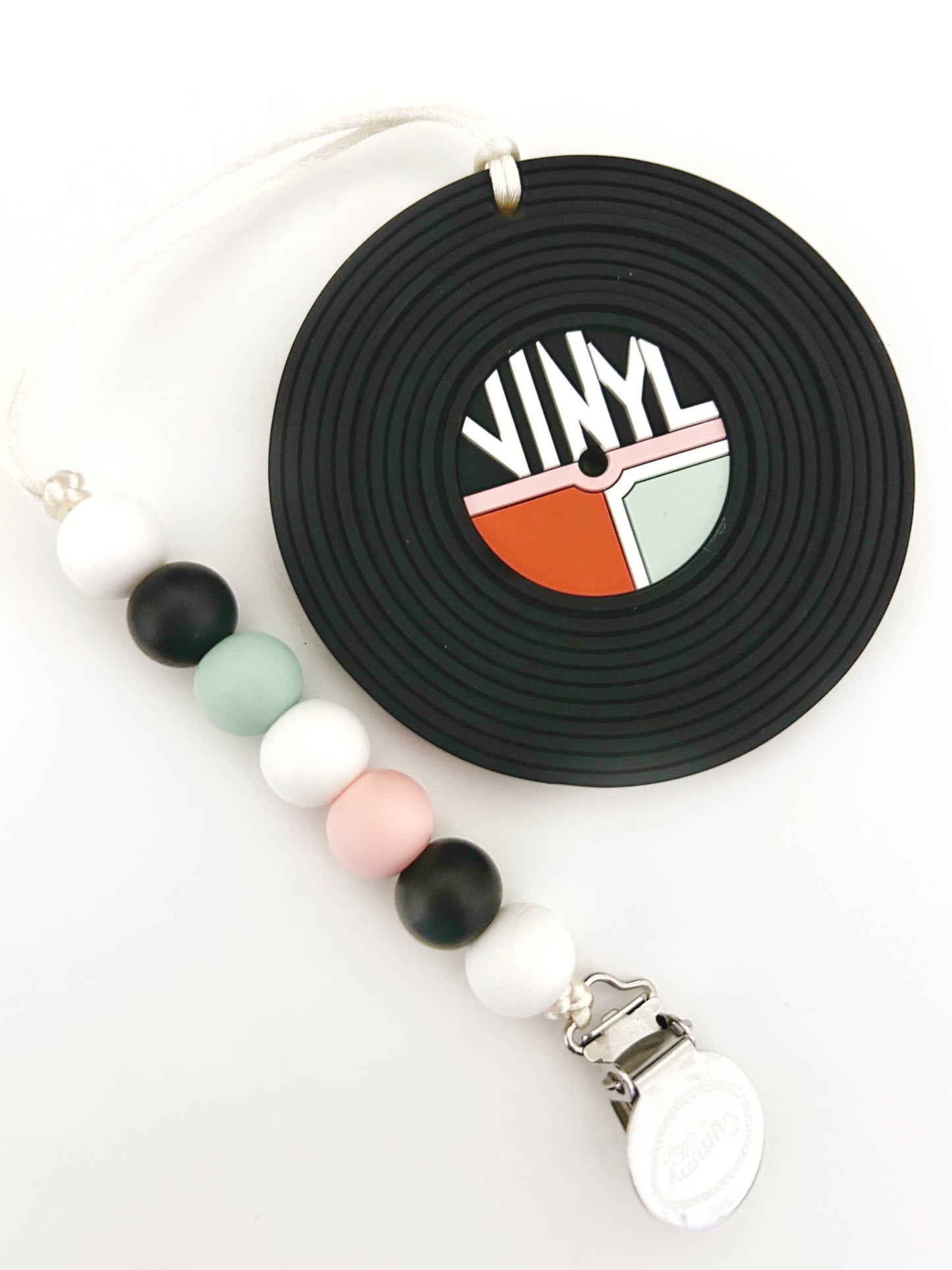 Vinyl Record  Silicone Baby Teether - Pink with Clip