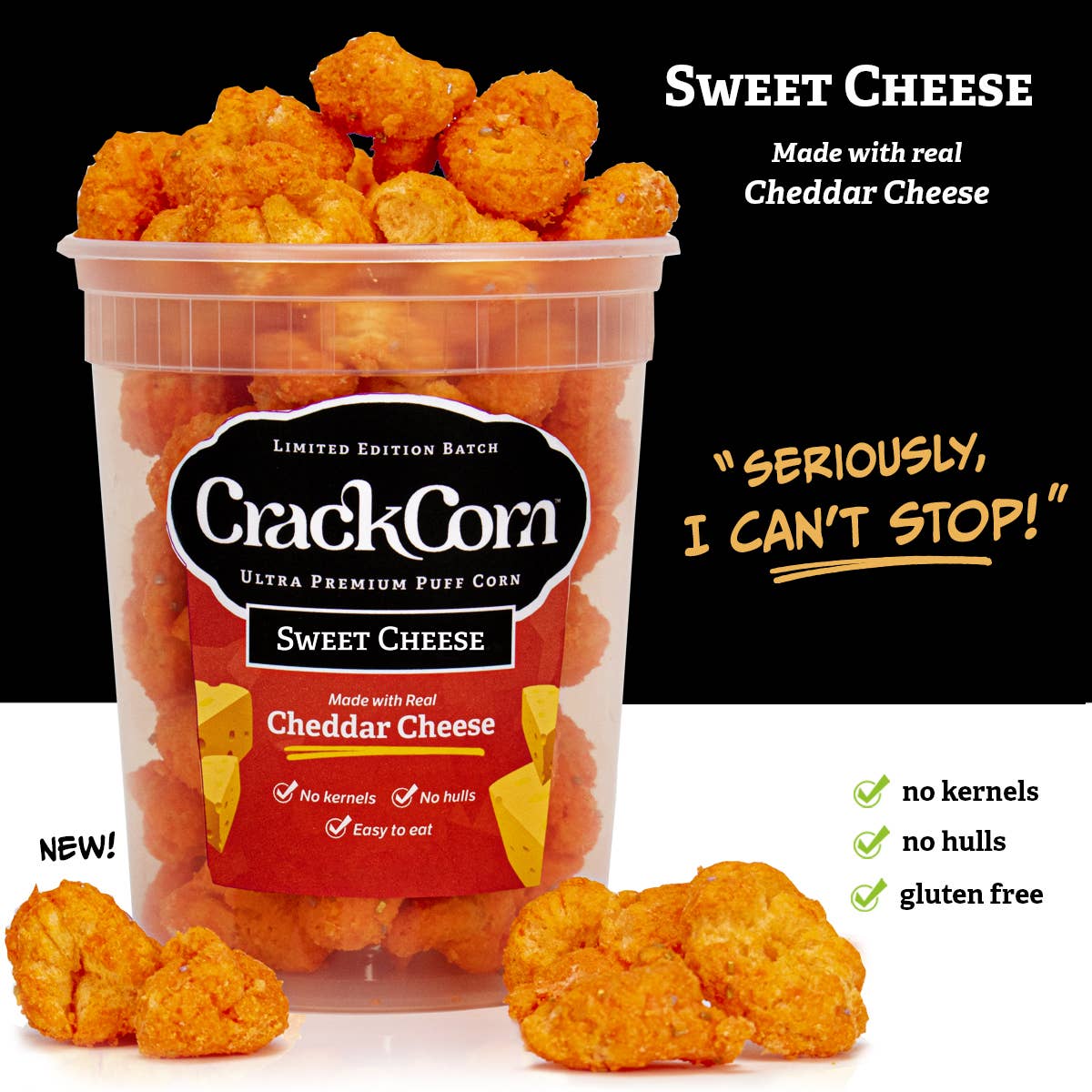 Crack Corn - Sweet Cheese - No Hulls! (4 oz)