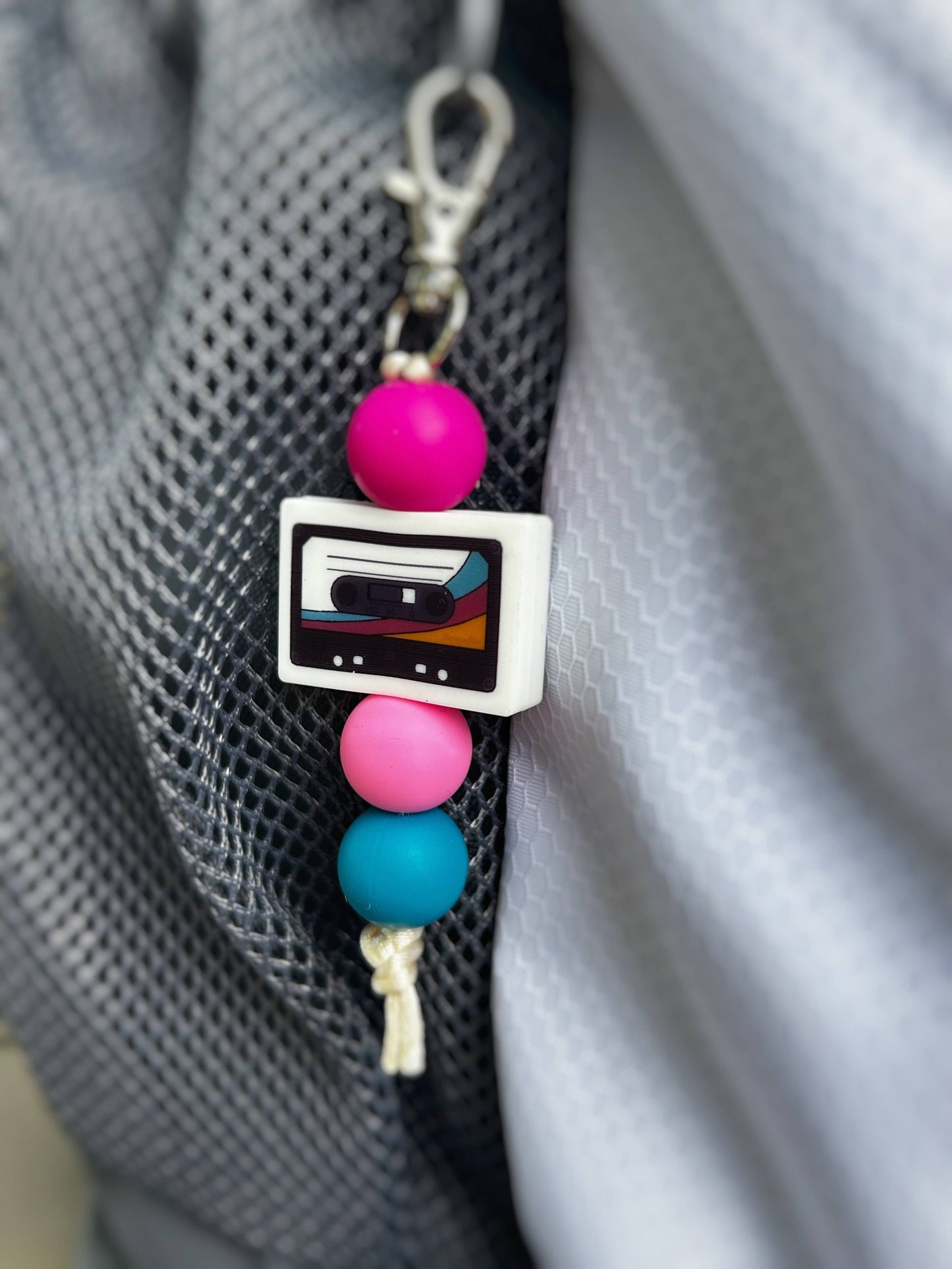 Cassette Keychain Retro Zipper Charm - Pink