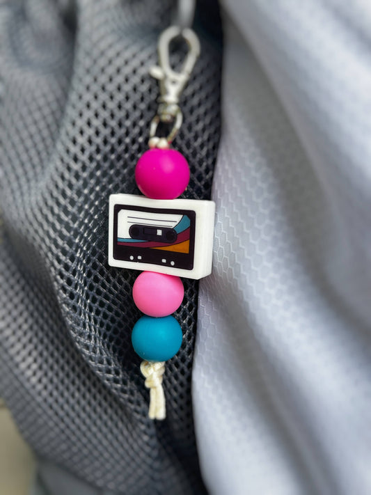 Cassette Keychain Retro Zipper Charm - Pink