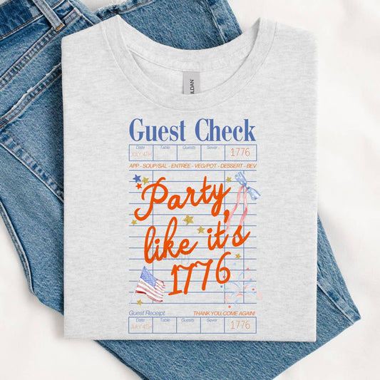 Guest Check Party Like It's 1776 DTF Heat Transfer