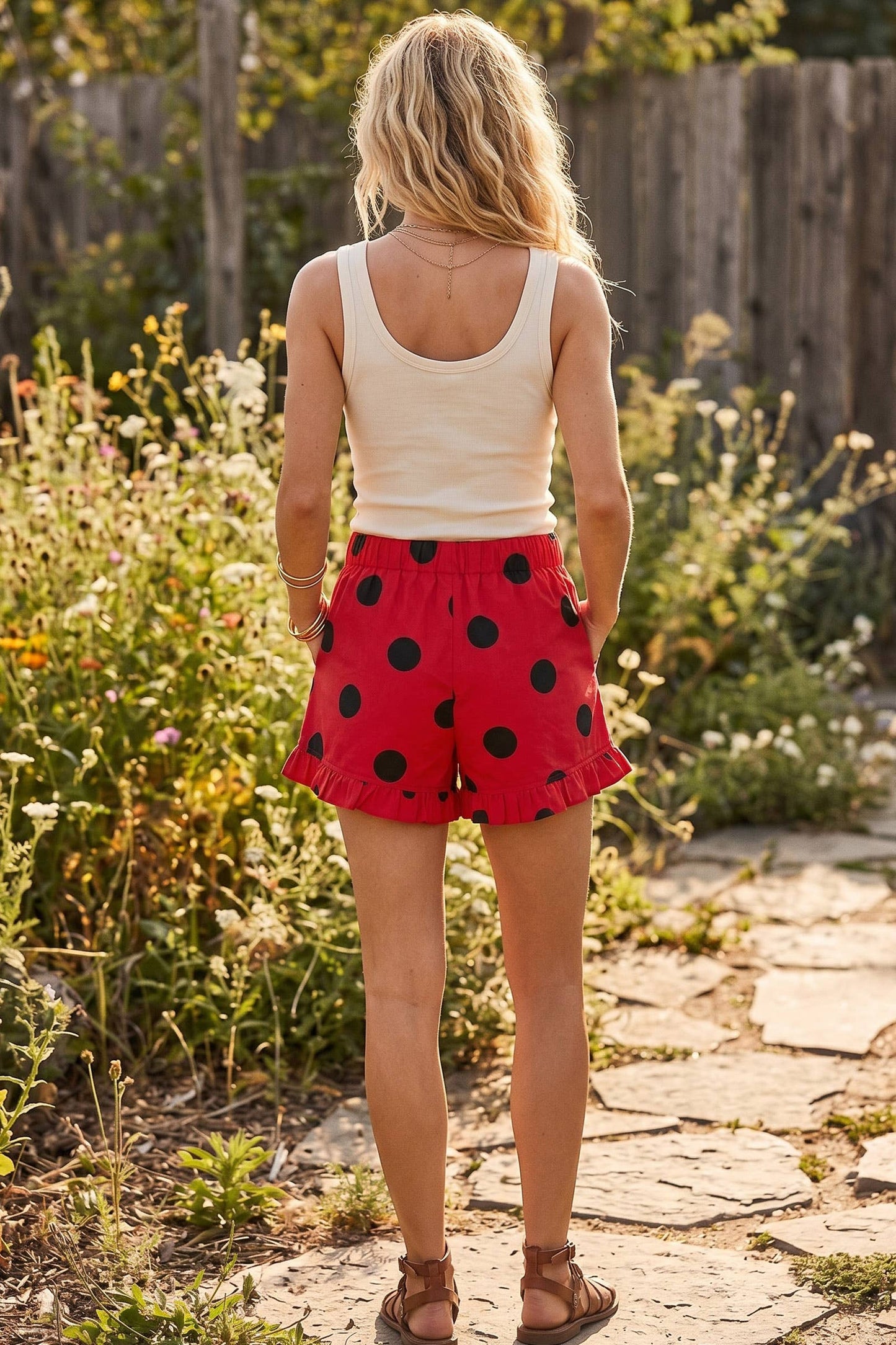 Gameday Ruffle Hem Polka Dot Poplin Shorts