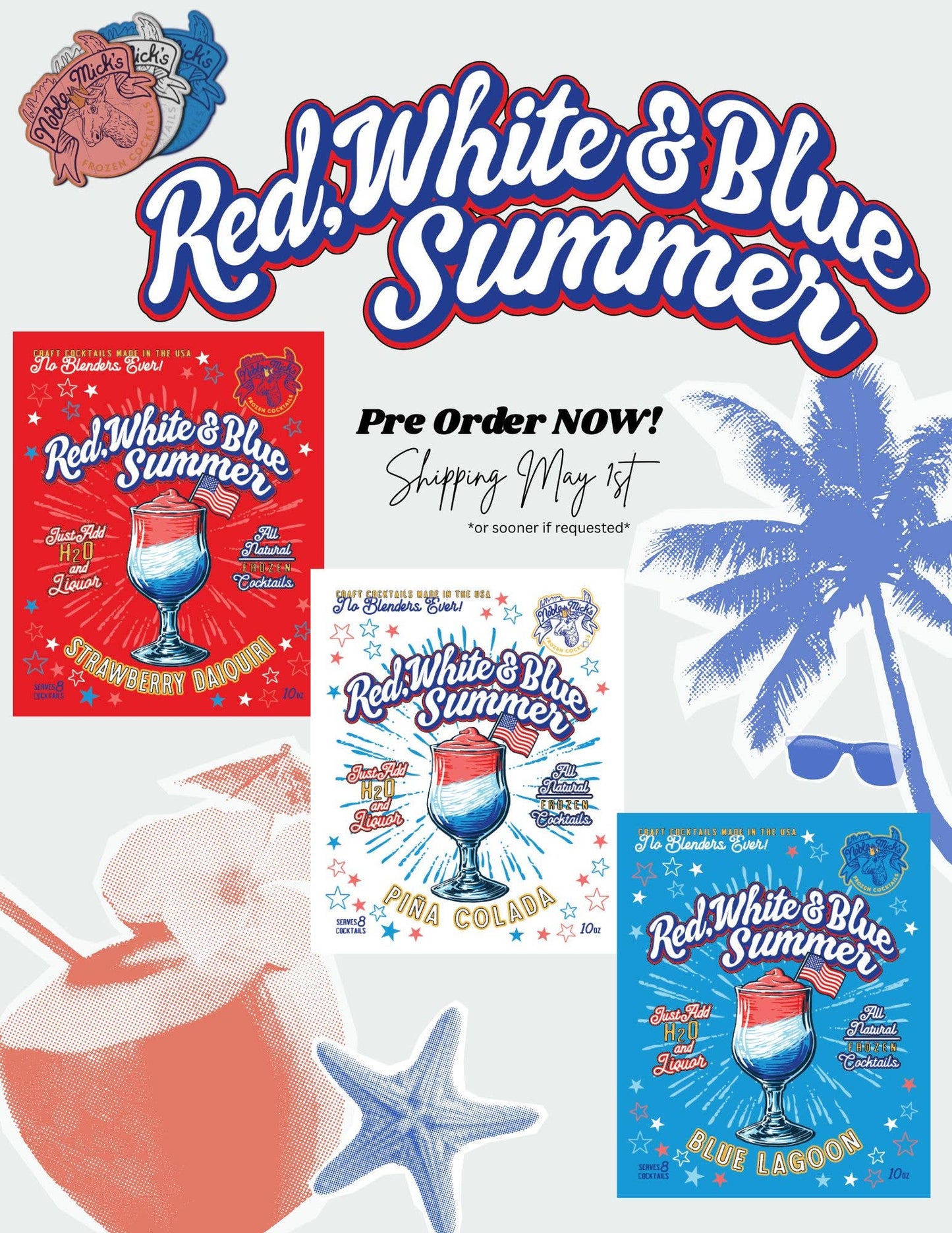 Red, White & Blue Summer Pina Colada Frozen Cocktail