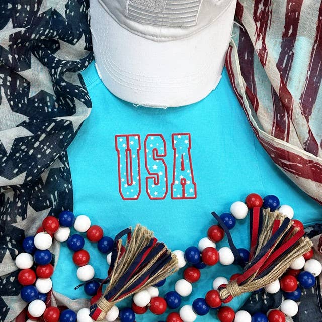 USA Stars PUFF Pocket Screen Print Heat Transfer