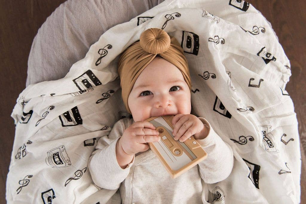 Retro Cassette Tapes Organic Cotton Blanket Swaddle