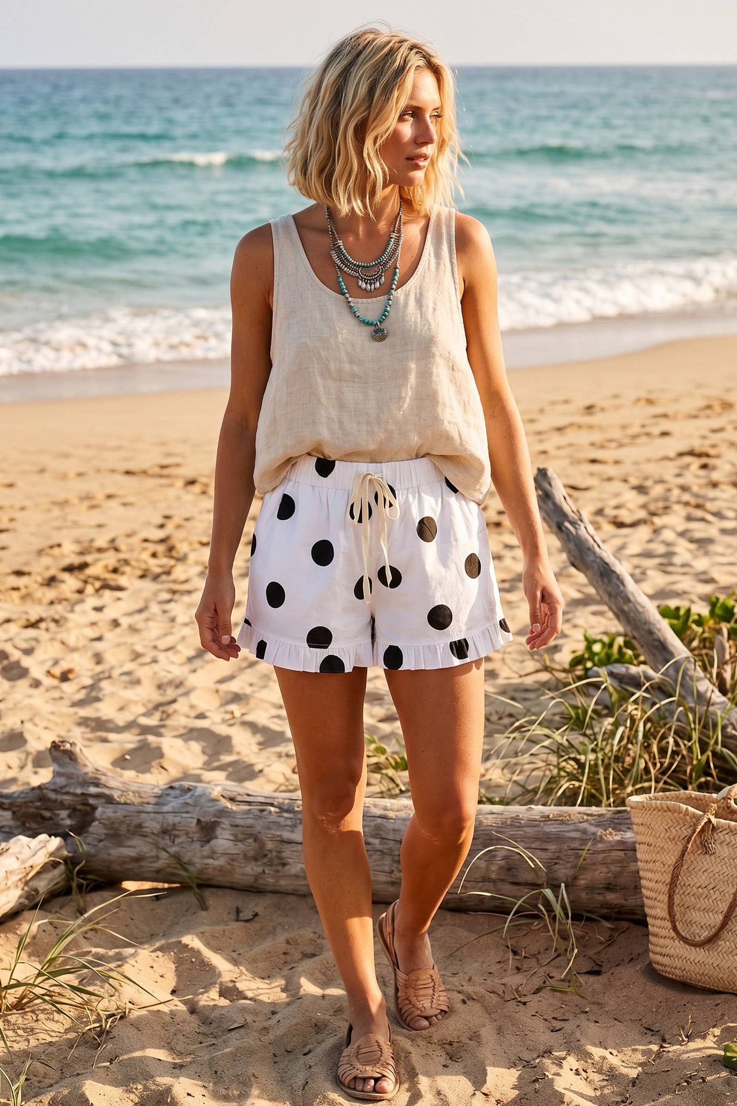 Gameday Ruffle Hem Polka Dot Poplin Shorts
