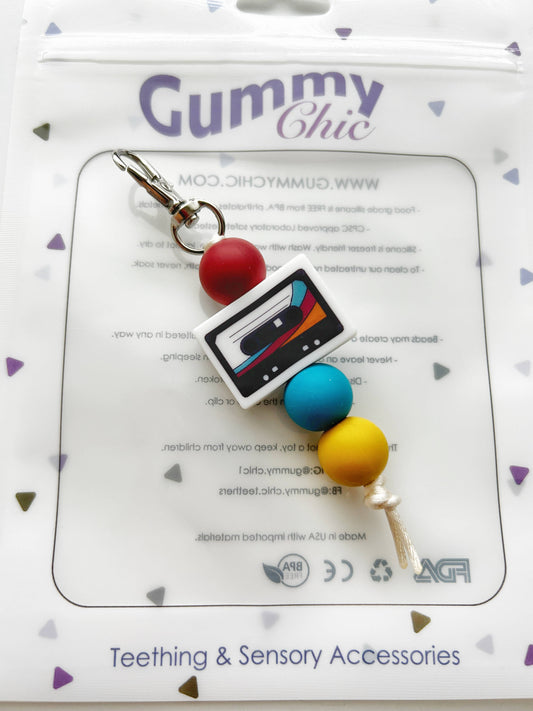 Cassette Keychain Retro Zipper Charm - Blue