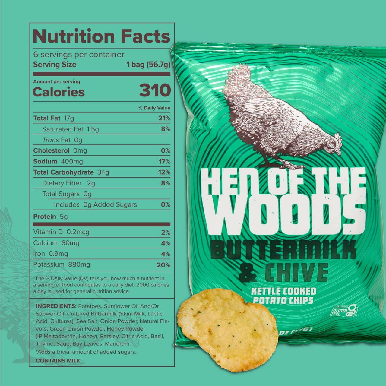 Buttermilk & Chive Kettle Cooked Potato Chips 2 OZ