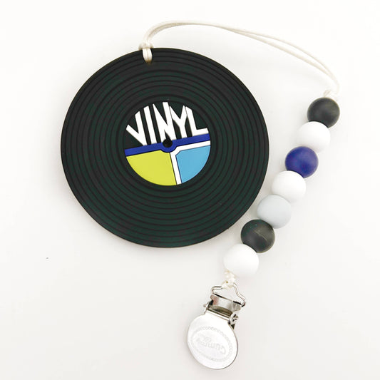 Vinyl Record Silicone Baby Teether - Blue with Clip