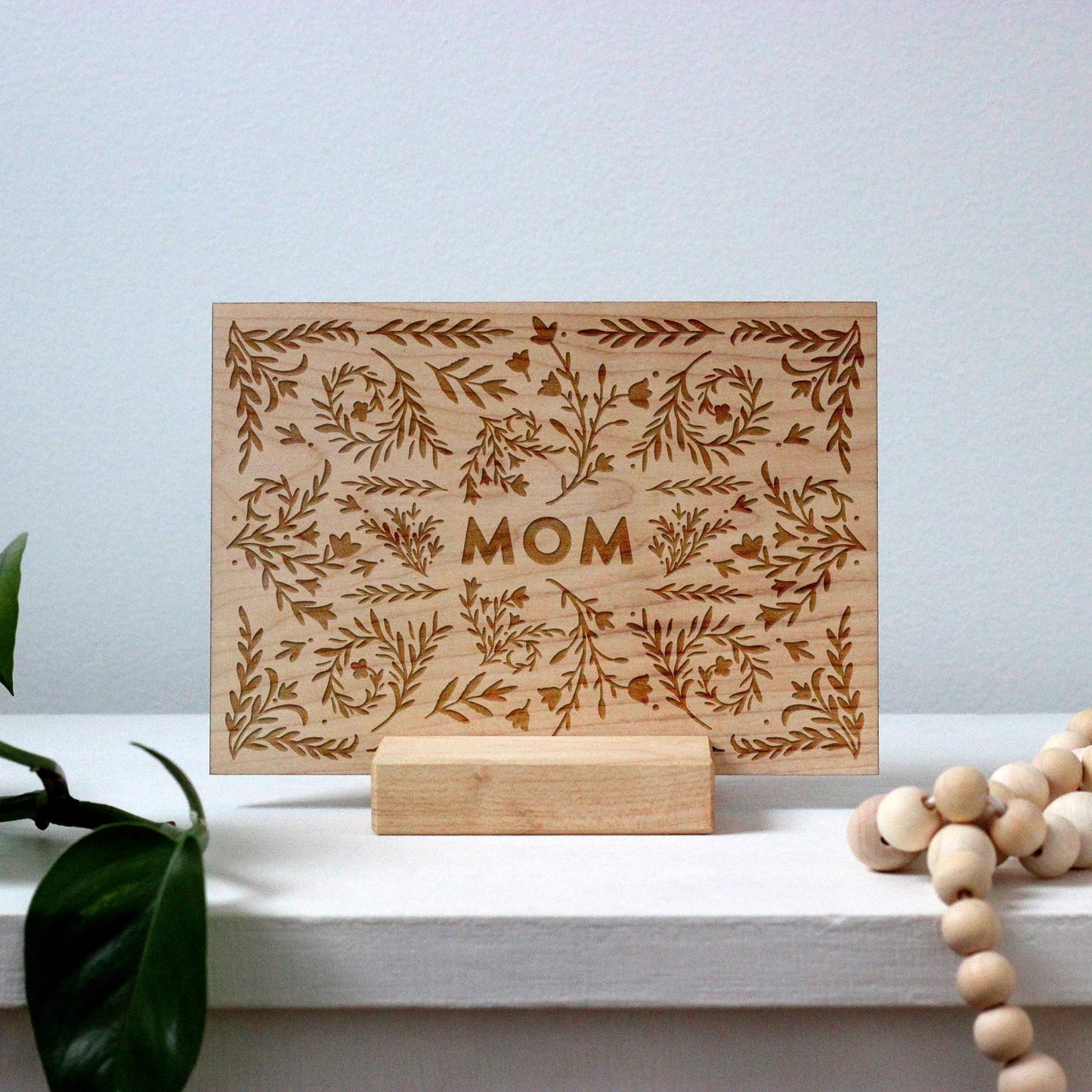 Wooden Mother's Day Card • Boho Floral Patterned Mom Art