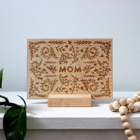 Wooden Mother's Day Card • Boho Floral Patterned Mom Art