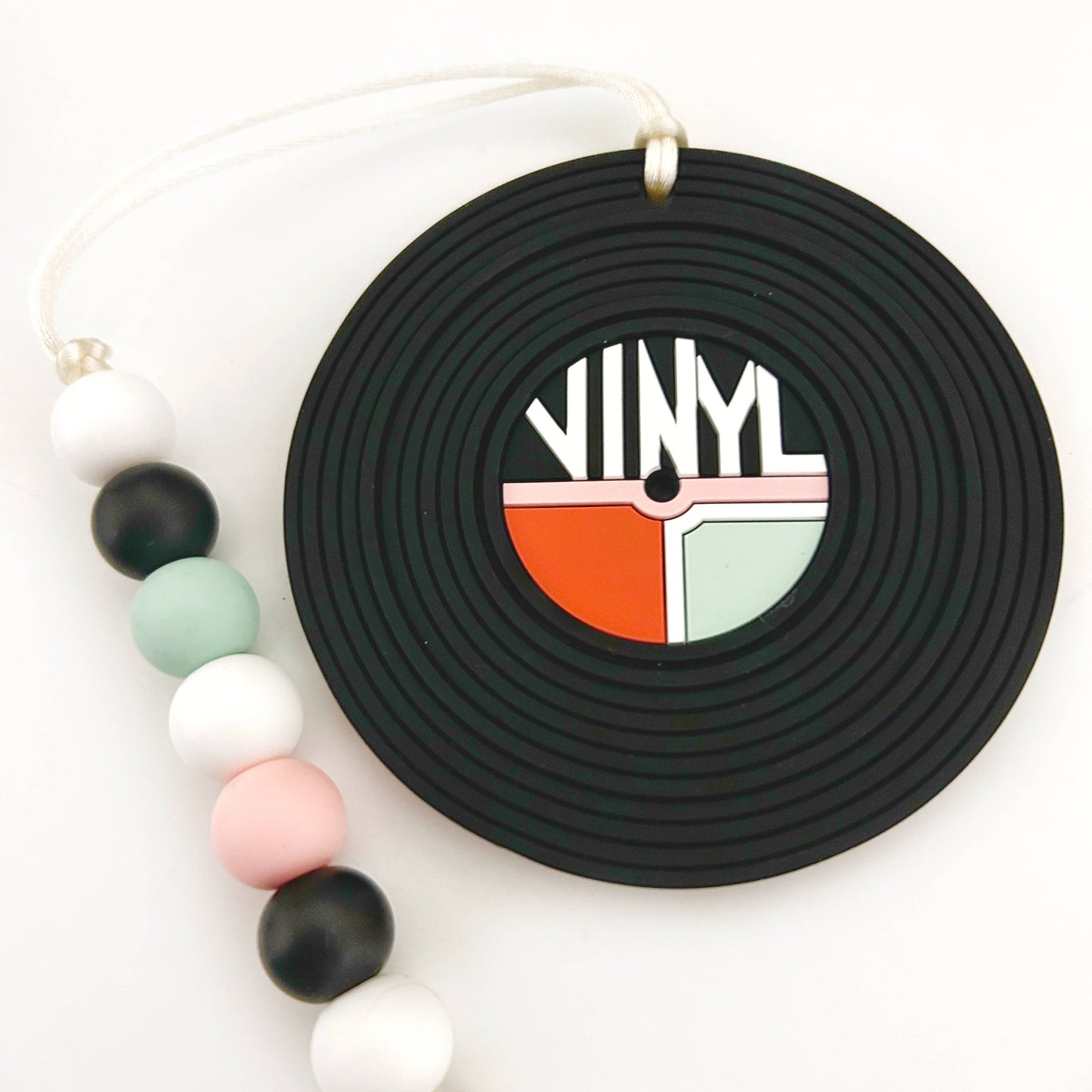 Vinyl Record  Silicone Baby Teether - Pink with Clip