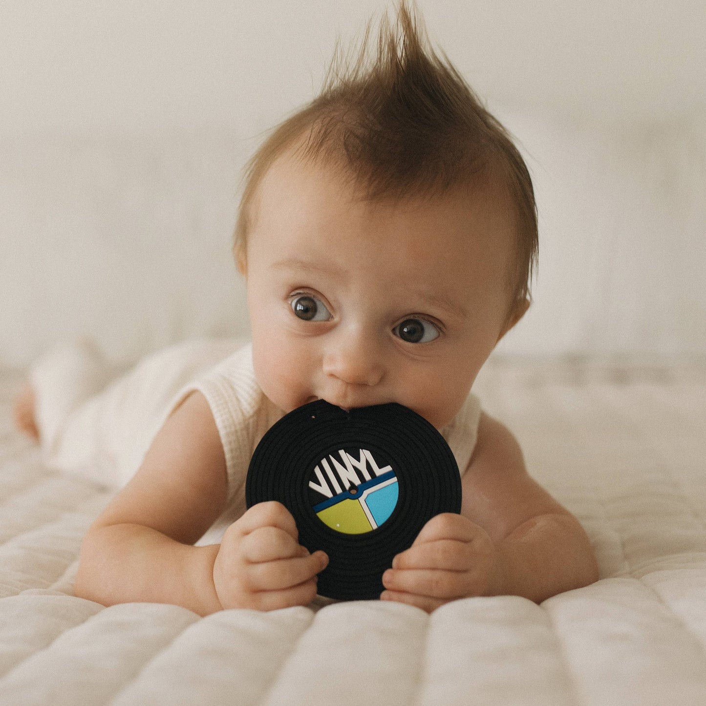 Vinyl Record Silicone Baby Teether - Blue with Clip