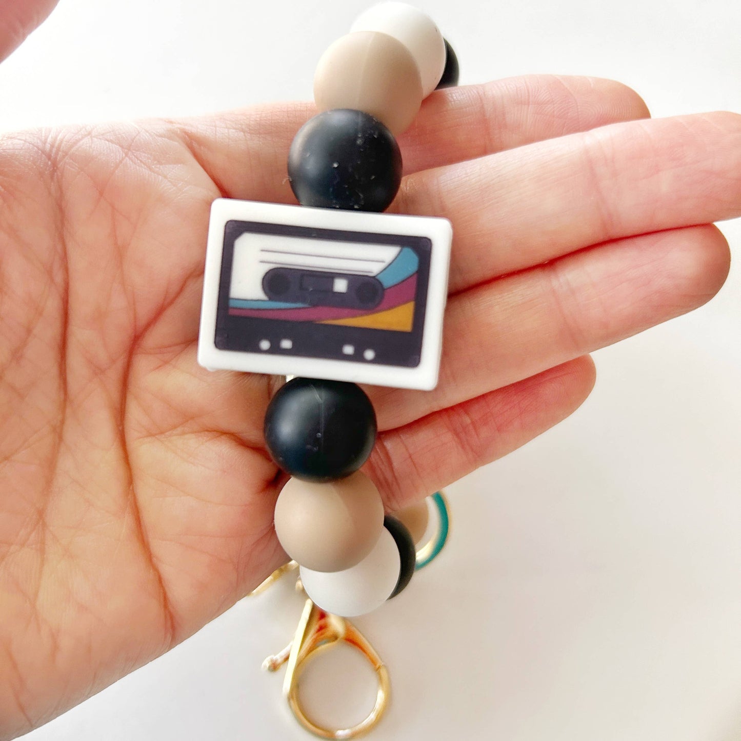 Mix Tape Retro Keychain Wristlet. Gift for Her