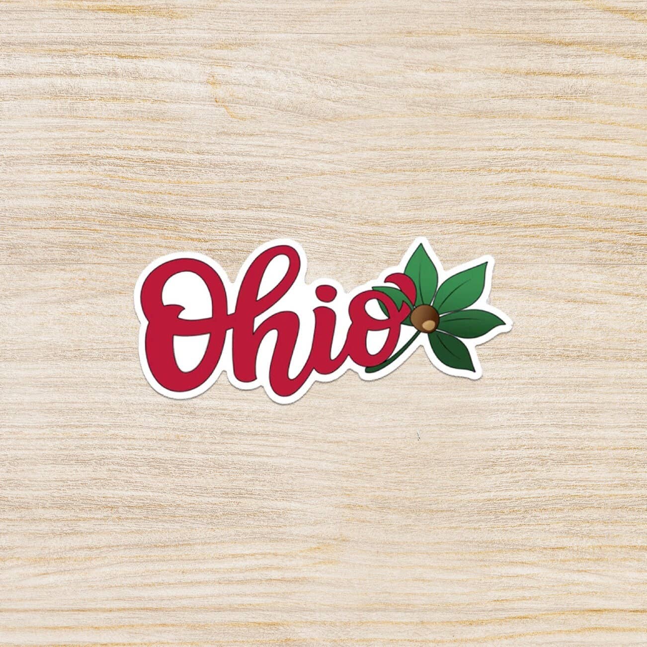 Ohio Script With Buckeye Leaf Sticker