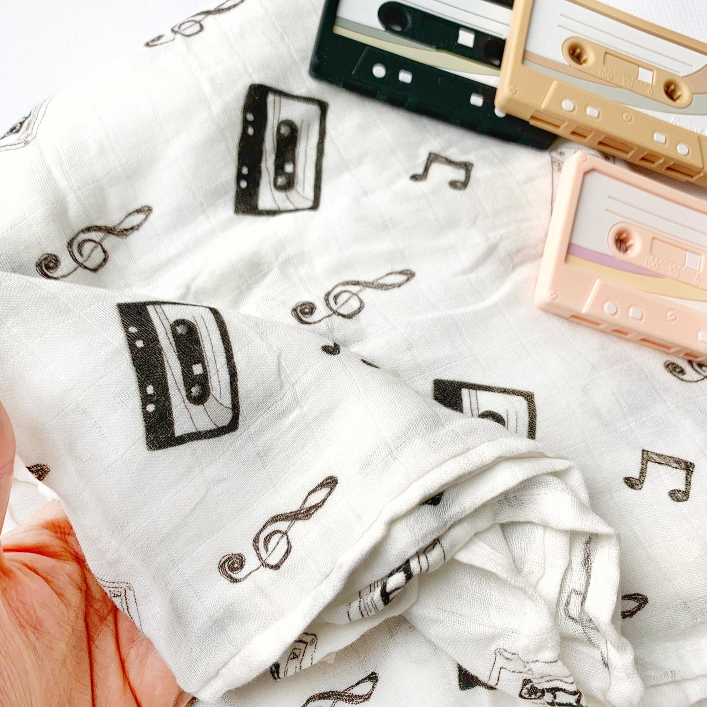 Retro Cassette Tapes Organic Cotton Blanket Swaddle