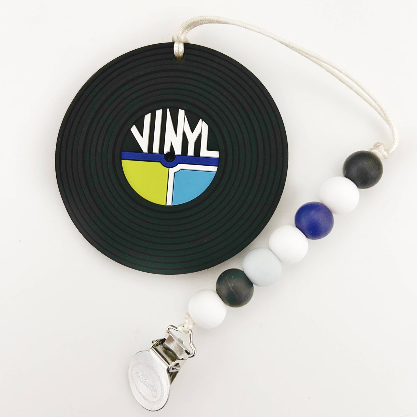 Vinyl Record Silicone Baby Teether - Blue with Clip