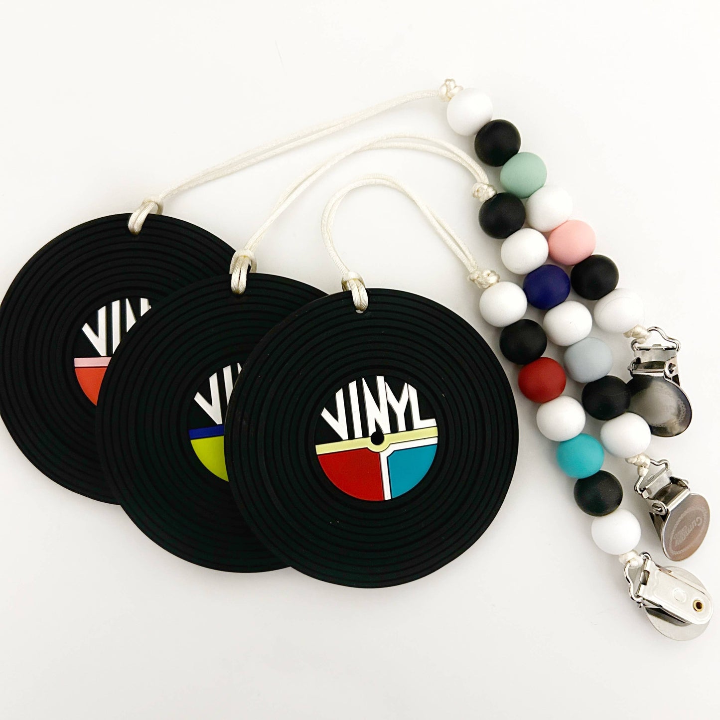 Vinyl Record Silicone Baby Teether - Blue with Clip