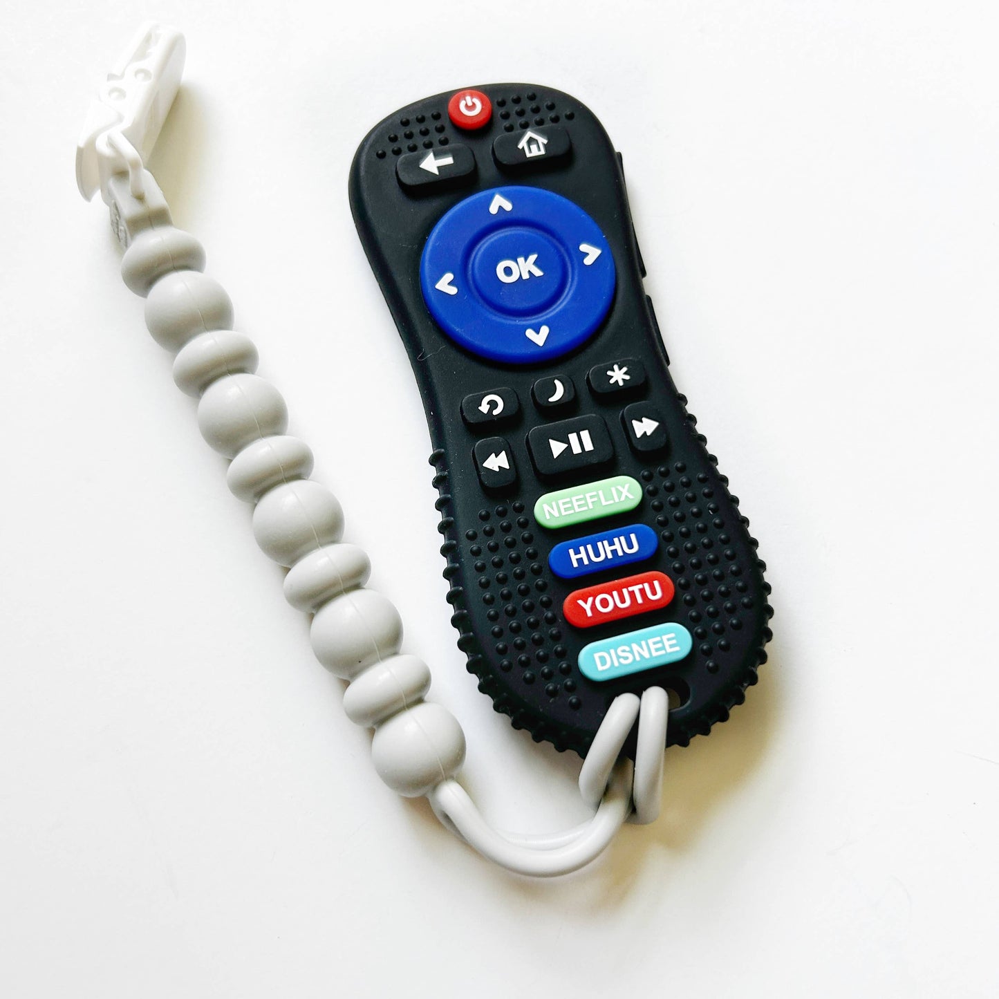 Silicone Teether- Remote Control with a Clip- Grey