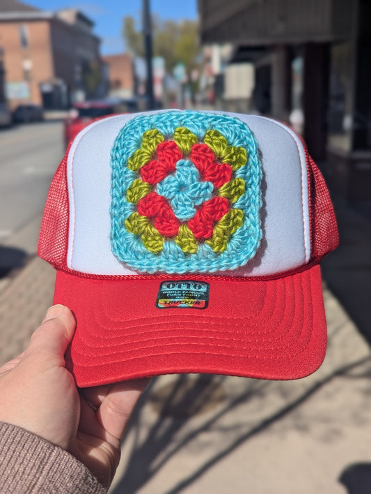 Granny Square Trucker Hat #3